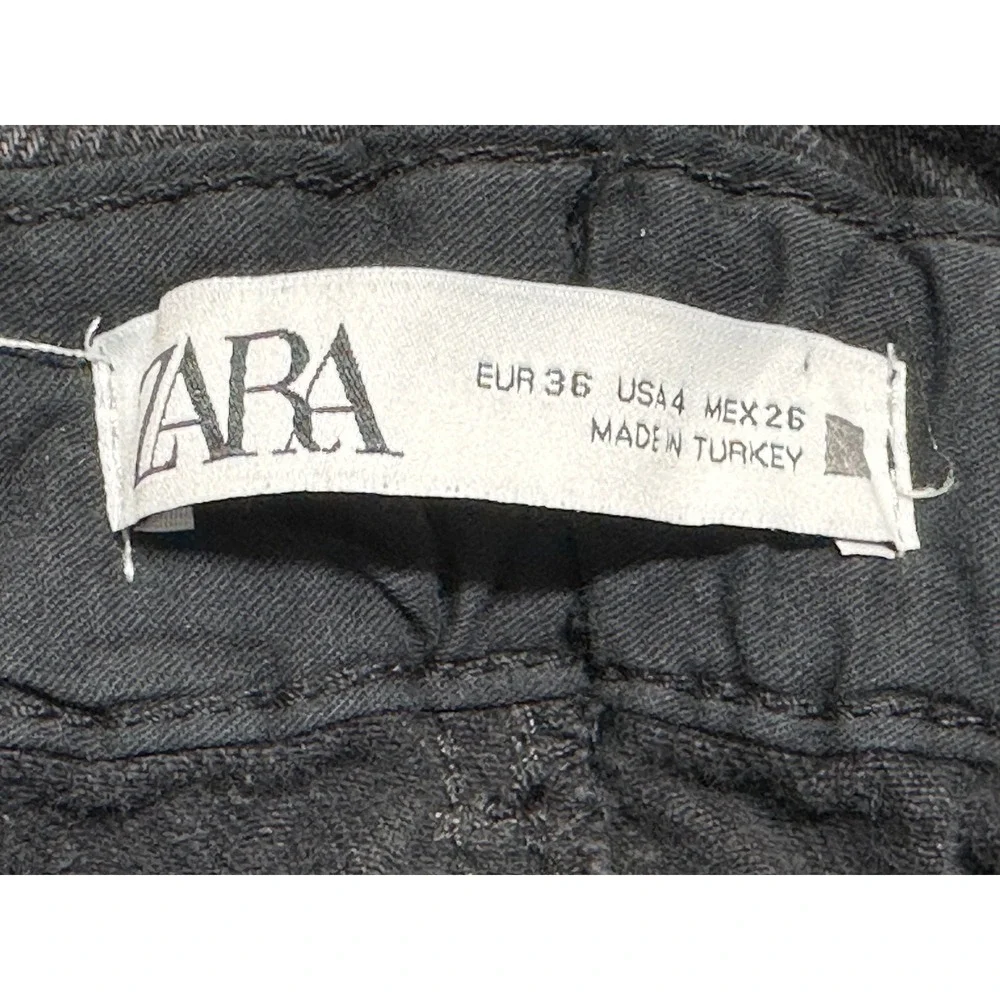 Zara Baggy Fit Paperbag Waist Carrot Leg Jeans Black Rigid Denim Womens 4 NEW - Picture 5 of 10